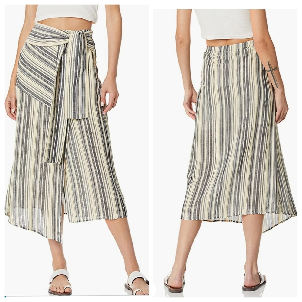 BCBGMaxAzria Striped Assymetrical Midi Skirt Tie Front Medium